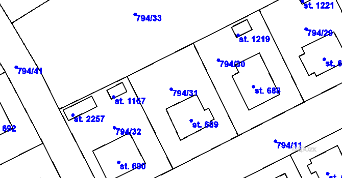 Parcela st. 794/31 v KÚ Světlá nad Sázavou, Katastrální mapa