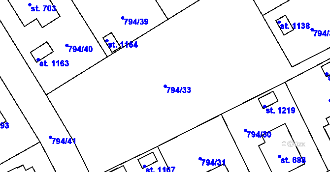 Parcela st. 794/33 v KÚ Světlá nad Sázavou, Katastrální mapa