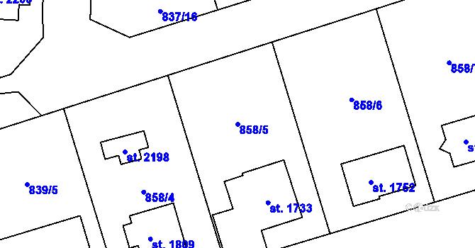 Parcela st. 858/5 v KÚ Světlá nad Sázavou, Katastrální mapa