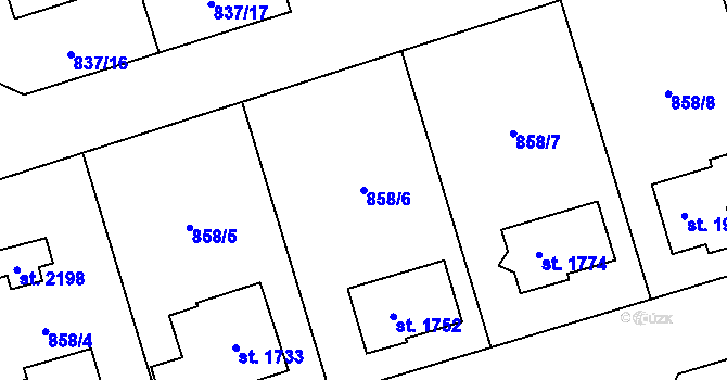 Parcela st. 858/6 v KÚ Světlá nad Sázavou, Katastrální mapa
