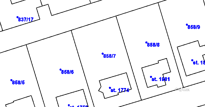 Parcela st. 858/7 v KÚ Světlá nad Sázavou, Katastrální mapa