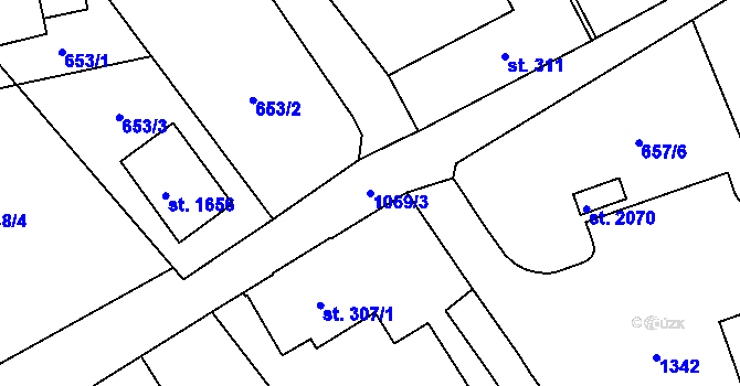 Parcela st. 1069/3 v KÚ Světlá nad Sázavou, Katastrální mapa