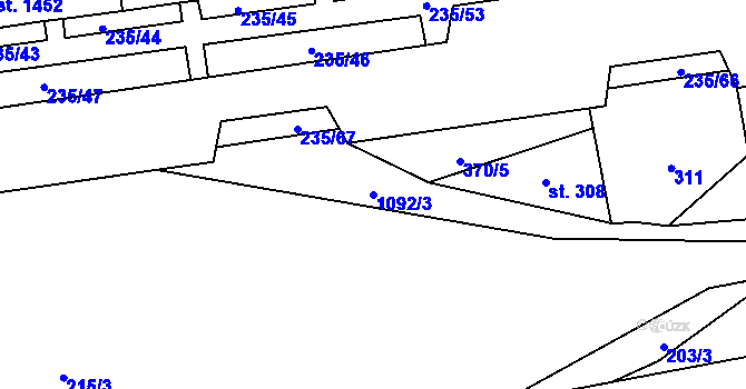 Parcela st. 1092/3 v KÚ Světlá nad Sázavou, Katastrální mapa