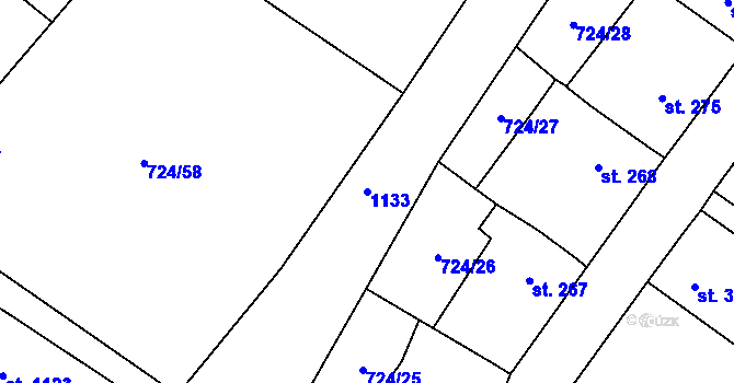Parcela st. 1133 v KÚ Světlá nad Sázavou, Katastrální mapa