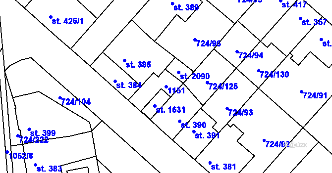 Parcela st. 1151 v KÚ Světlá nad Sázavou, Katastrální mapa