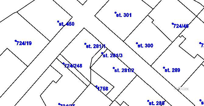 Parcela st. 281/3 v KÚ Světlá nad Sázavou, Katastrální mapa