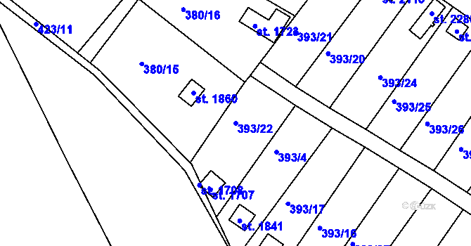 Parcela st. 393/22 v KÚ Světlá nad Sázavou, Katastrální mapa