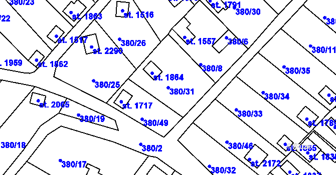 Parcela st. 380/31 v KÚ Světlá nad Sázavou, Katastrální mapa