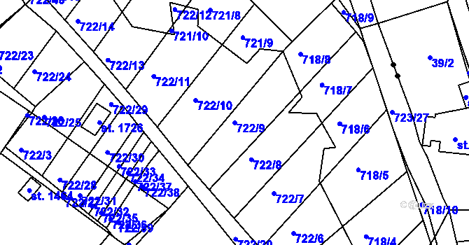 Parcela st. 722/9 v KÚ Světlá nad Sázavou, Katastrální mapa