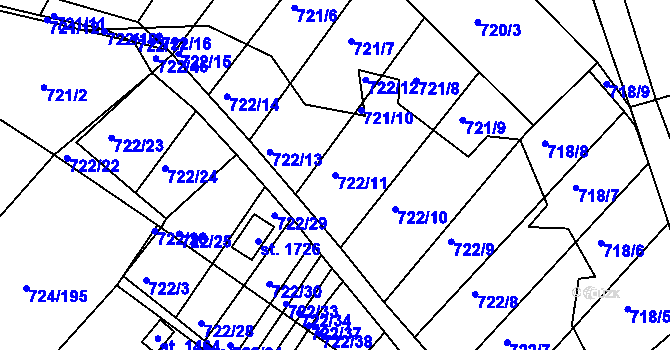 Parcela st. 722/11 v KÚ Světlá nad Sázavou, Katastrální mapa
