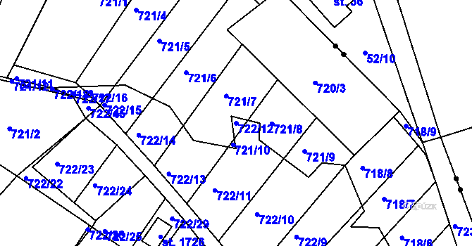Parcela st. 722/12 v KÚ Světlá nad Sázavou, Katastrální mapa
