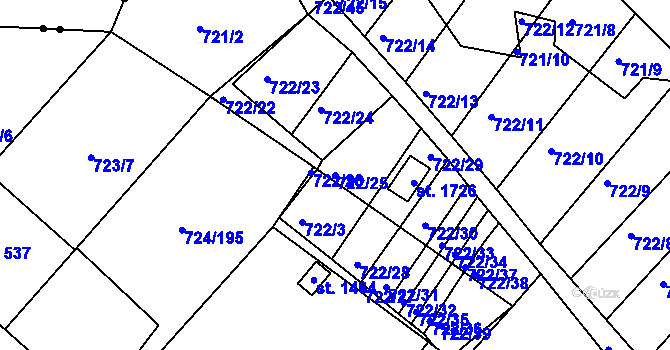 Parcela st. 722/25 v KÚ Světlá nad Sázavou, Katastrální mapa