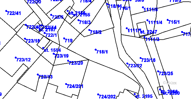 Parcela st. 718/1 v KÚ Světlá nad Sázavou, Katastrální mapa