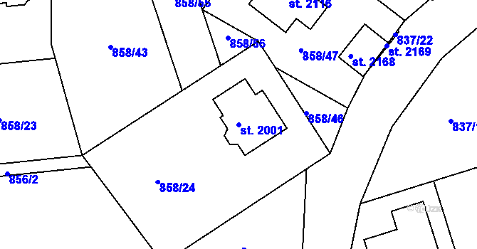 Parcela st. 2001 v KÚ Světlá nad Sázavou, Katastrální mapa