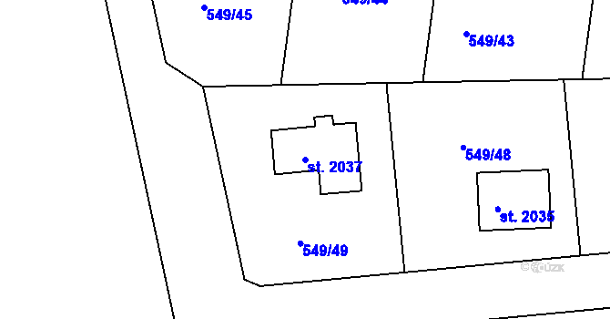 Parcela st. 2037 v KÚ Světlá nad Sázavou, Katastrální mapa