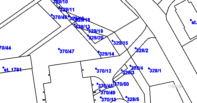 Parcela st. 329/14 v KÚ Světlá nad Sázavou, Katastrální mapa