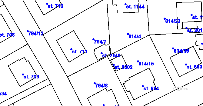 Parcela st. 2140 v KÚ Světlá nad Sázavou, Katastrální mapa