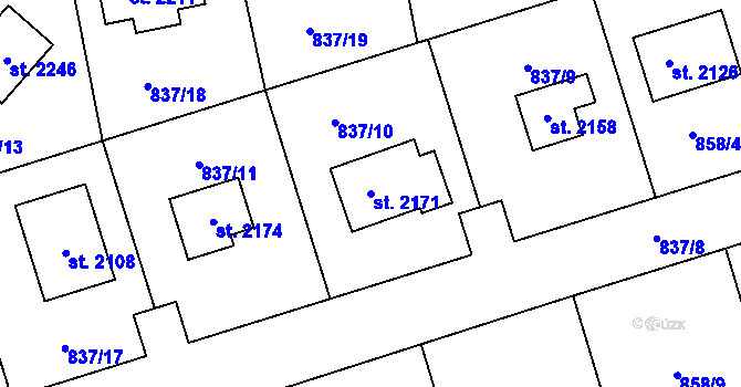 Parcela st. 2171 v KÚ Světlá nad Sázavou, Katastrální mapa
