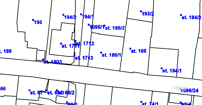 Parcela st. 186/1 v KÚ Světlá nad Sázavou, Katastrální mapa
