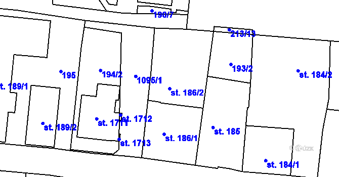 Parcela st. 186/2 v KÚ Světlá nad Sázavou, Katastrální mapa