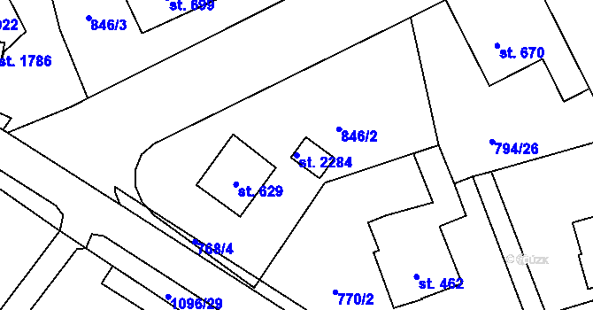 Parcela st. 2284 v KÚ Světlá nad Sázavou, Katastrální mapa