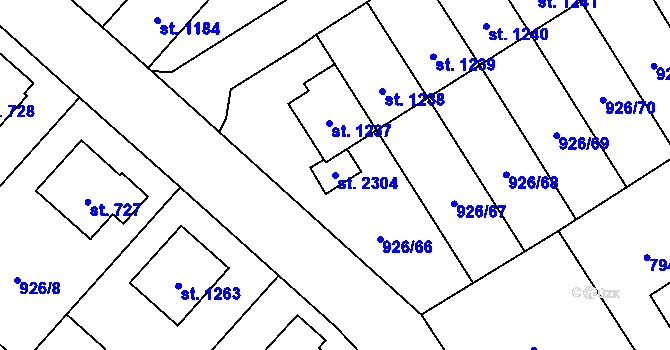 Parcela st. 2304 v KÚ Světlá nad Sázavou, Katastrální mapa