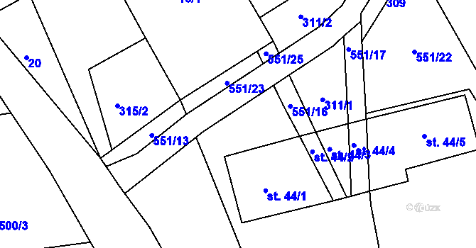 Parcela st. 551/14 v KÚ Závidkovice, Katastrální mapa