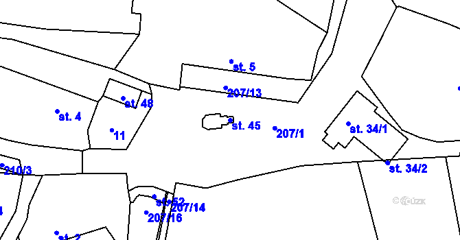 Parcela st. 45 v KÚ Žebrákov u Světlé nad Sázavou, Katastrální mapa