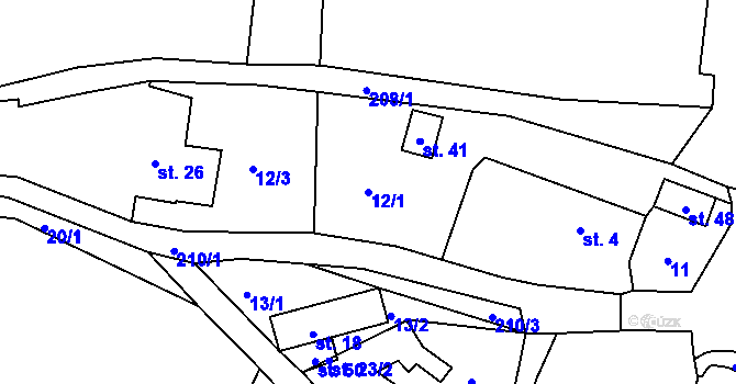 Parcela st. 12/1 v KÚ Žebrákov u Světlé nad Sázavou, Katastrální mapa