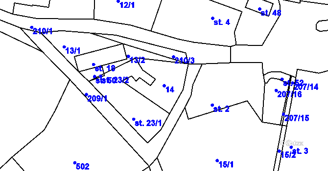 Parcela st. 14 v KÚ Žebrákov u Světlé nad Sázavou, Katastrální mapa
