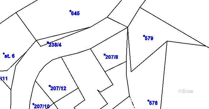 Parcela st. 207/8 v KÚ Žebrákov u Světlé nad Sázavou, Katastrální mapa