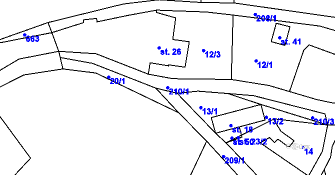 Parcela st. 210/1 v KÚ Žebrákov u Světlé nad Sázavou, Katastrální mapa