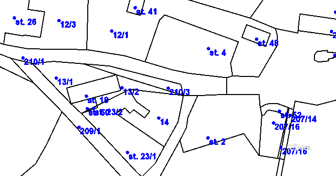 Parcela st. 210/3 v KÚ Žebrákov u Světlé nad Sázavou, Katastrální mapa