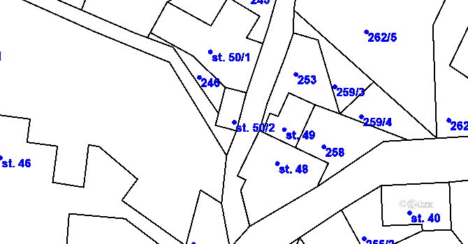 Parcela st. 50/2 v KÚ Světlá pod Ještědem, Katastrální mapa
