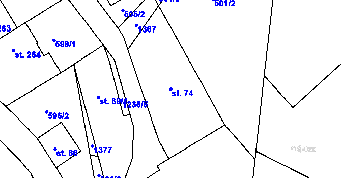 Parcela st. 74 v KÚ Světlá pod Ještědem, Katastrální mapa