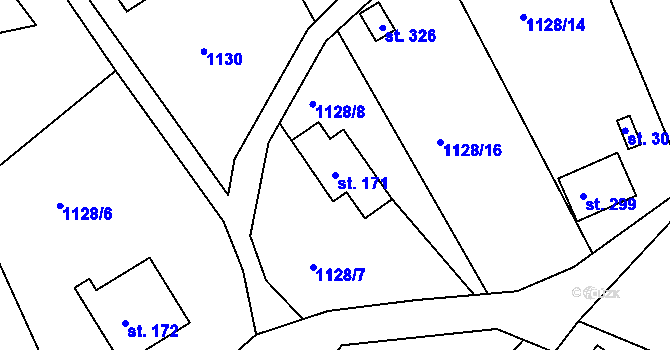 Parcela st. 171 v KÚ Světlá pod Ještědem, Katastrální mapa