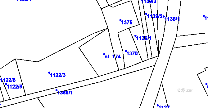 Parcela st. 174 v KÚ Světlá pod Ještědem, Katastrální mapa