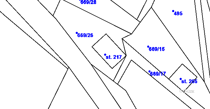 Parcela st. 217 v KÚ Světlá pod Ještědem, Katastrální mapa