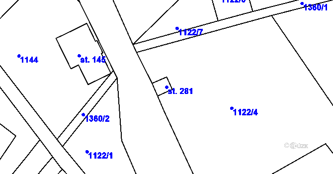 Parcela st. 281 v KÚ Světlá pod Ještědem, Katastrální mapa