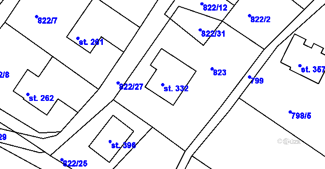 Parcela st. 332 v KÚ Světlá pod Ještědem, Katastrální mapa