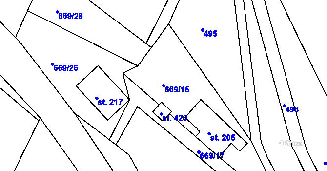 Parcela st. 669/15 v KÚ Světlá pod Ještědem, Katastrální mapa