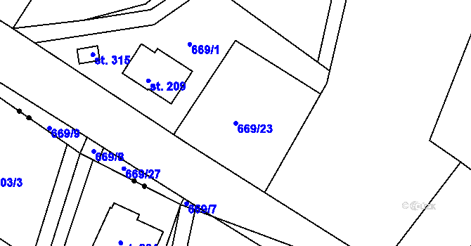 Parcela st. 669/23 v KÚ Světlá pod Ještědem, Katastrální mapa