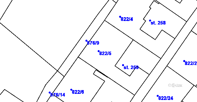 Parcela st. 822/5 v KÚ Světlá pod Ještědem, Katastrální mapa