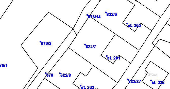 Parcela st. 822/7 v KÚ Světlá pod Ještědem, Katastrální mapa