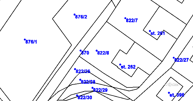 Parcela st. 822/8 v KÚ Světlá pod Ještědem, Katastrální mapa
