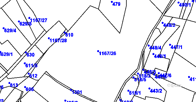 Parcela st. 1167/26 v KÚ Světlá pod Ještědem, Katastrální mapa