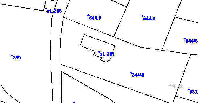 Parcela st. 361 v KÚ Světlá pod Ještědem, Katastrální mapa