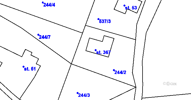 Parcela st. 367 v KÚ Světlá pod Ještědem, Katastrální mapa