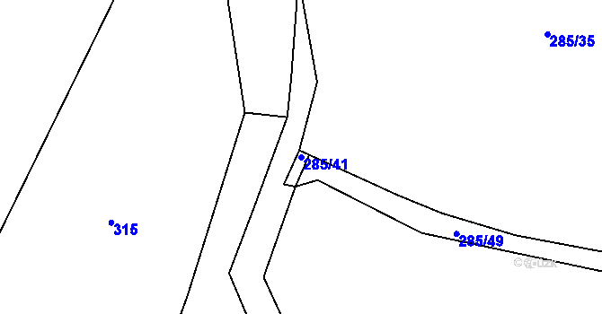 Parcela st. 285/41 v KÚ Světlice, Katastrální mapa