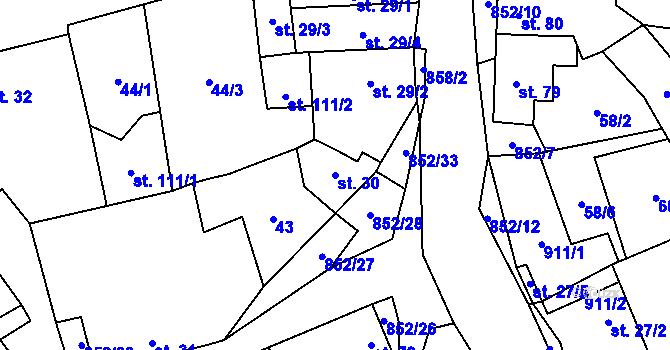 Parcela st. 30 v KÚ Světlice, Katastrální mapa